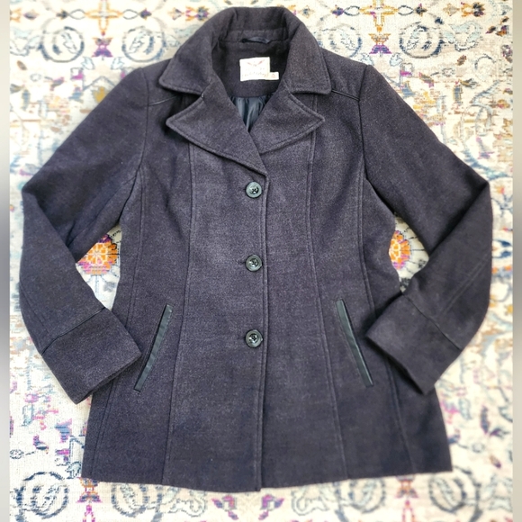 Faded Glory, Women's Grey/Black Button Up Pea Coat Wide Collard Y2K, sz MD (8/10 - Picture 1 of 15